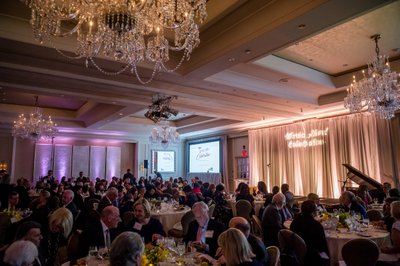 Elegant Boston ballroom filled with event attendees