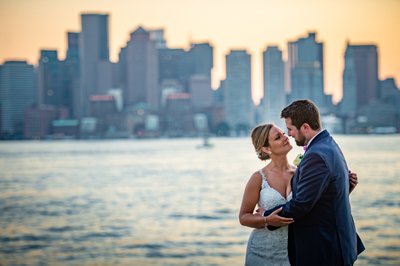 Boston skyline wedding portrait from the Hyatt