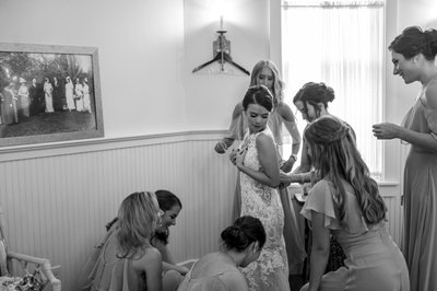 Candid getting ready moment Blithewold Mansion wedding