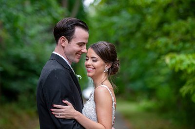 Bride and groom joyful moment Blithewold Mansion wedding