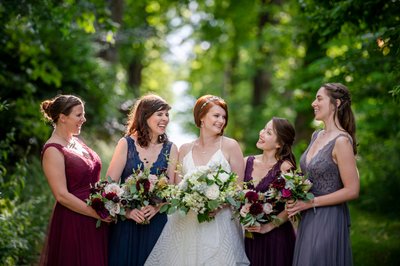 Bridesmaids laughing Blithewold Mansion wedding morning