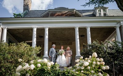 Bride and parents pre-ceremony Blithewold Mansion wedding