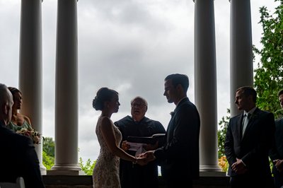 Silhouette ceremony moment Blithewold Mansion wedding