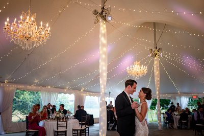 Romantic first dance Blithewold Mansion wedding tent