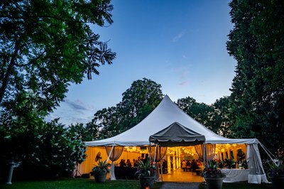 Elegant tented reception Blithewold Mansion wedding celebration