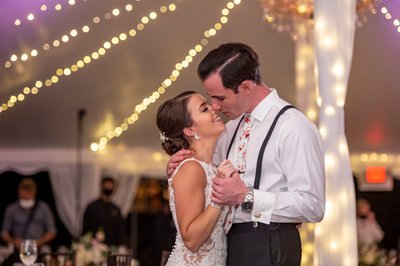 Romantic embrace Blithewold Mansion wedding reception