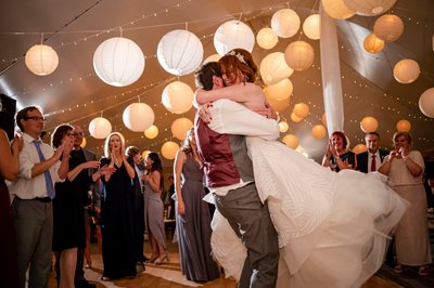 Dancing under lights Blithewold Mansion wedding reception