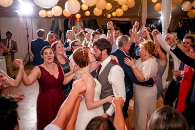 Fun reception dancing Blithewold Mansion wedding celebration