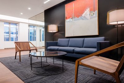 Modern redesigned lobby space in a Boston office.