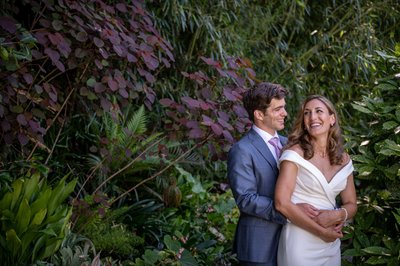 Romantic couple portrait Blithewold Mansion wedding gardens