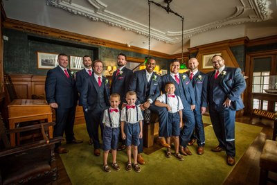 Groomsmen group portrait Blithewold Mansion wedding day