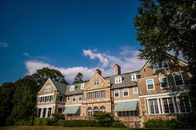 Grand estate view Blithewold Mansion wedding venue