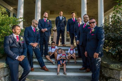 Groomsmen candid moment Blithewold Mansion wedding day