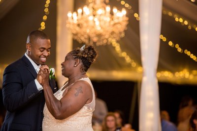 Son and mother dance during a Blithewold Mansion wedding reception