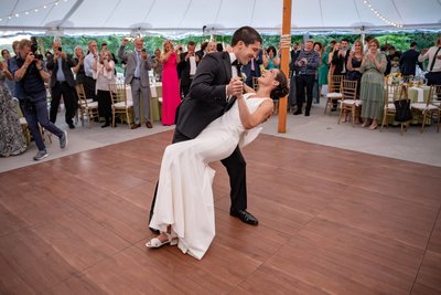 Couple’s Dramatic Dip on the Dance Floor at deCordova Museum Weddings