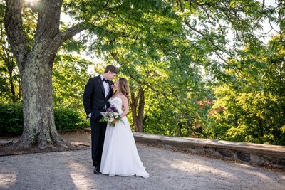 Bride and groom garden portrait at deCordova Museum weddings