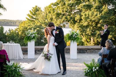 Outdoor ceremony with vows at deCordova Museum weddings