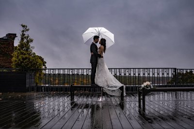 Romantic rainy day bridal portrait at deCordova Museum weddings