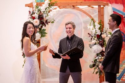 Bride and groom sharing vows at deCordova Museum weddings