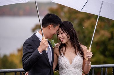 deCordova Museum wedding rainy day rooftop candid