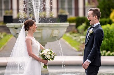 Bride and groom 1st look Elm Bank weddings