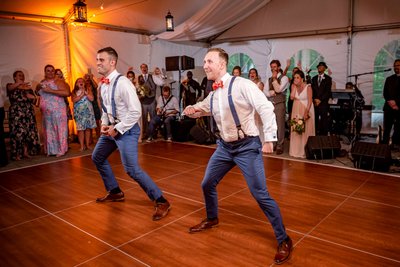 Fun-filled dance floor moment at Elm Bank weddings