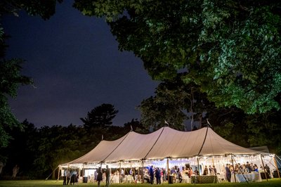 Stunning tented reception under the night sky at Elm Bank weddings