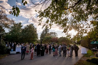 Cocktail hour at dusk at Elm Bank wedding