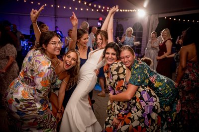 Celebration on dance floor at Elm Bank weddings