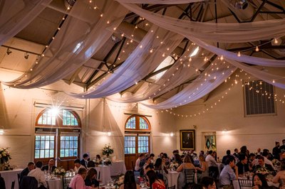 Elegant wedding reception in the Carriage House at Elm Bank