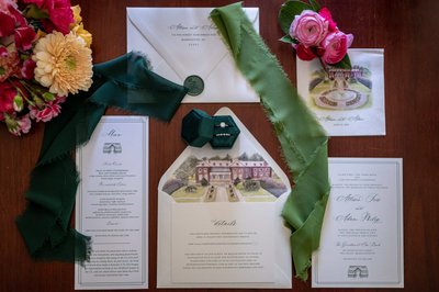 Elegant wedding invitation suite at Elm Bank weddings