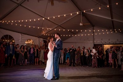 Bride and groom first dance at Elm Bank wedding reception