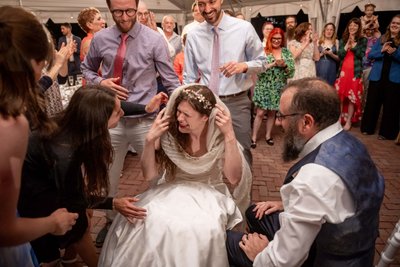 Funny bride on the dance floor at Long Hill in Beverly