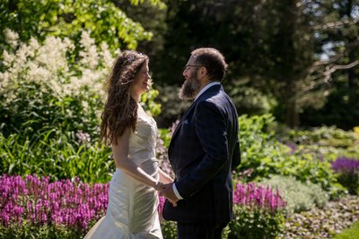 Long Hill wedding couple portrait in the gardens