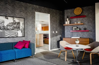 Colorful work lounge interior design Boston