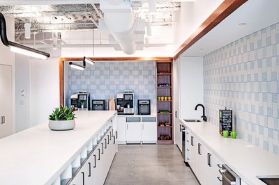 Breakroom kitchenette design for tech office Boston