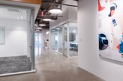 Tech office corridor and art wall photography