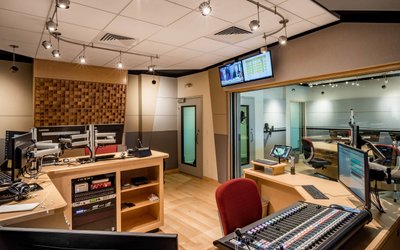 WBUR broadcast studio with production equipment