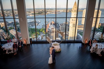 City skyline view from State Room Boston wedding
