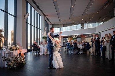 First dance dip at The State Room wedding reception