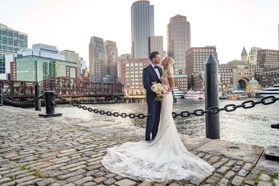 Bride and groom at Fan Pier Park