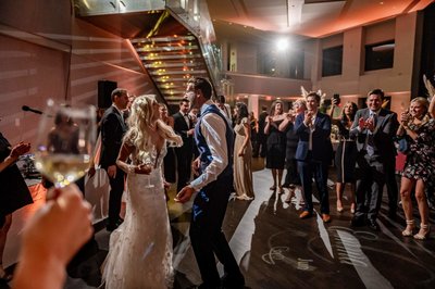 Dance floor energy at downtown Boston wedding