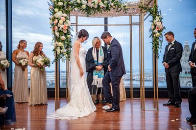 Groom about to break the glass at the end of the ceremony