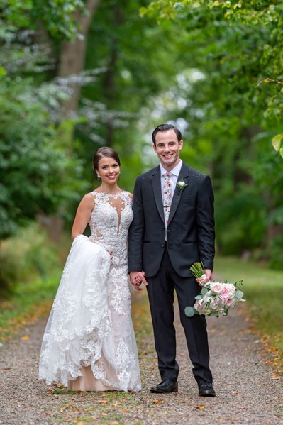 Bride and groom smiling Blithewold Mansion wedding portraits