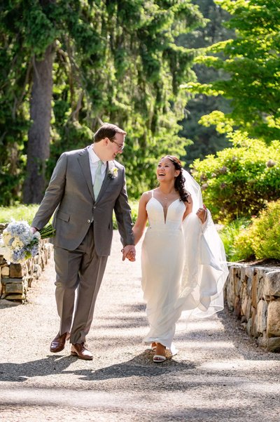 Wedding couple walking around at a deCordova Museum wedding