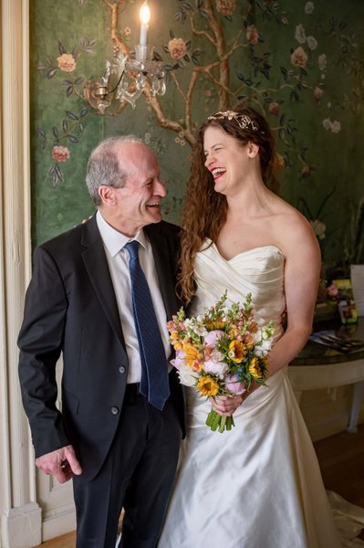 Bride and father moment before Long Hill wedding ceremony