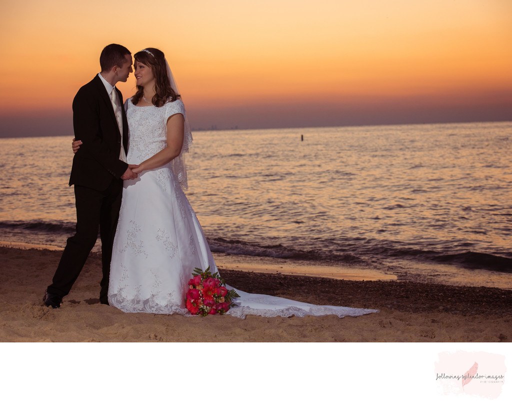 Indiana Beach Sunset Wedding Portrait