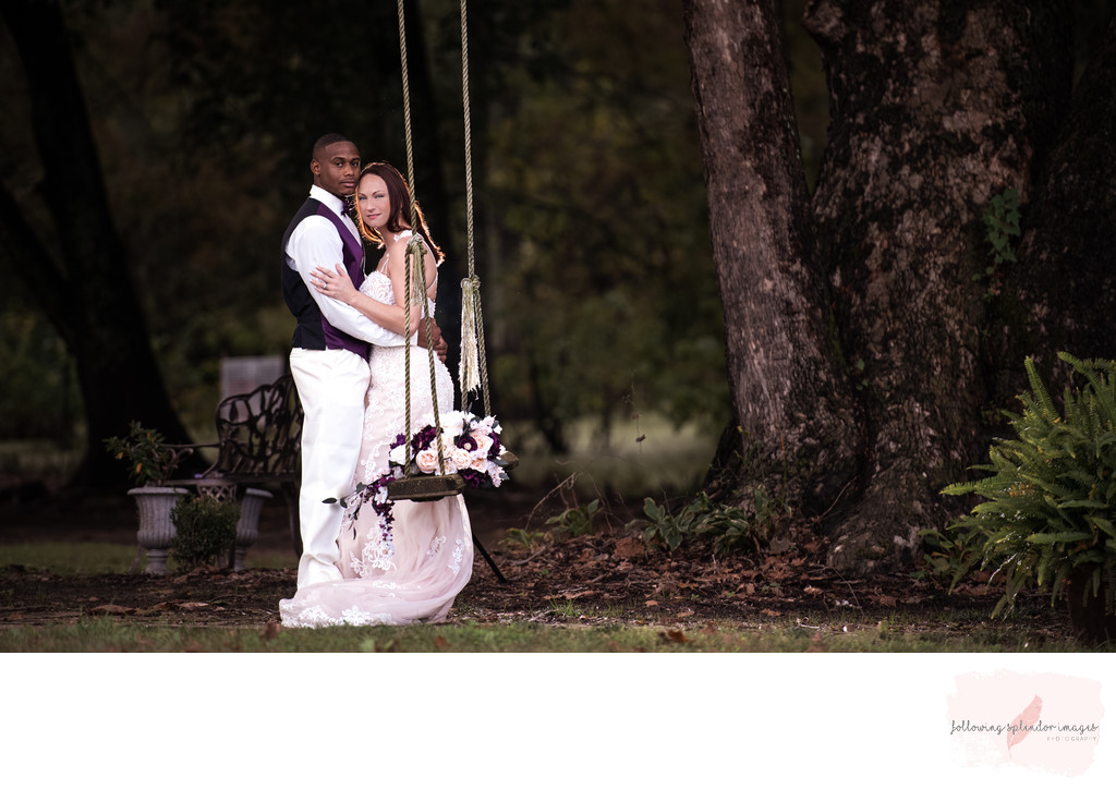 Bride and Groom Romantic Swing Photo