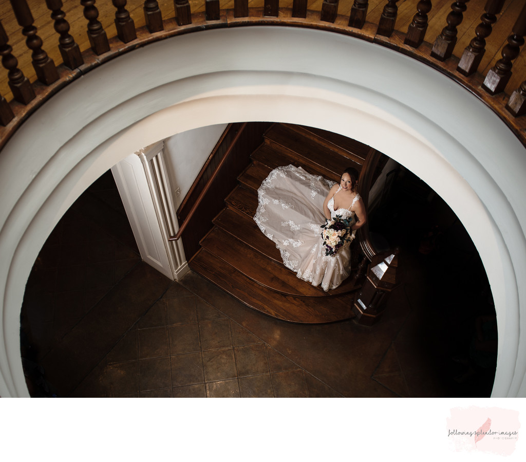 Bride on bottom of Spiral Stairs