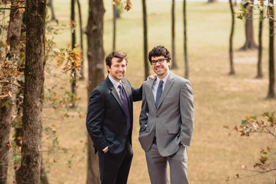 Groom and Best Man Fall Wedding at the Park on the River